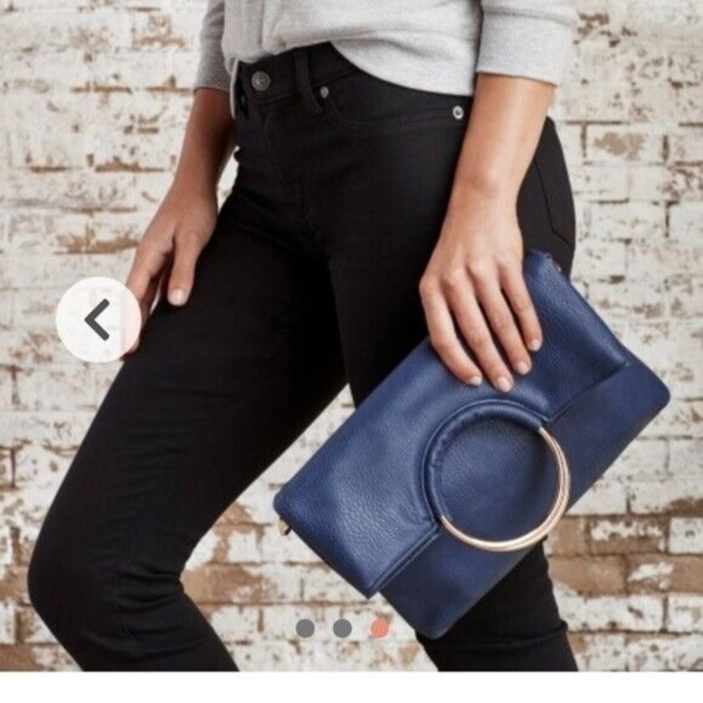 Sondra Roberts Inner Circle Clutch Square‎ Crossbody Navy Blue Purse - Picture 14 of 15